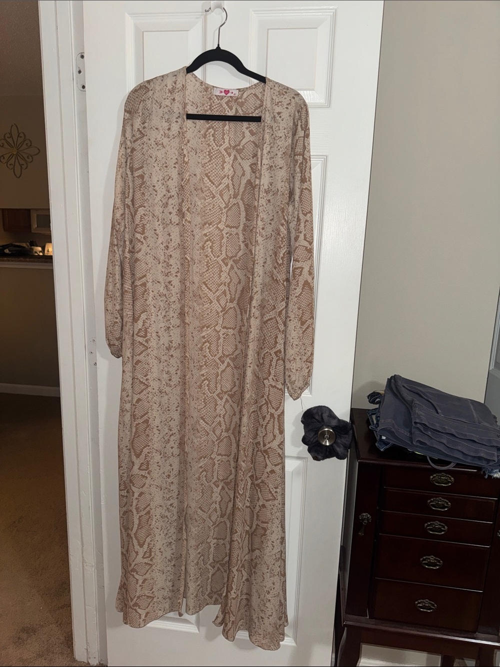 Buddy Love Beige Snake Print Long Kimono Duster